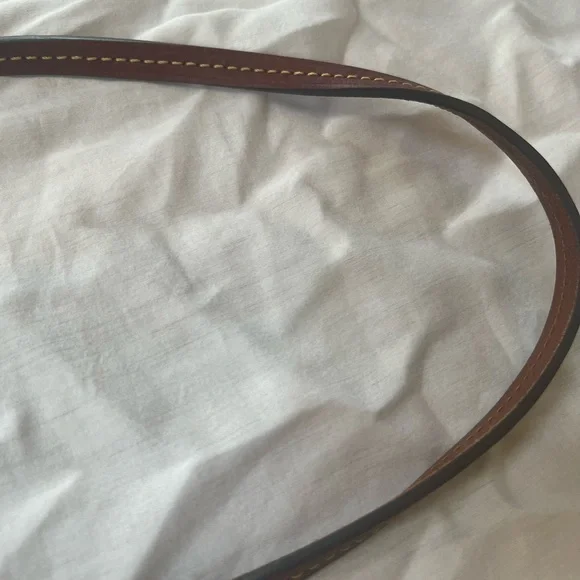 Dooney and Bourke Iconic Tan Crossbody Satchel Leather Stitched Strap - Picture 6 of 14